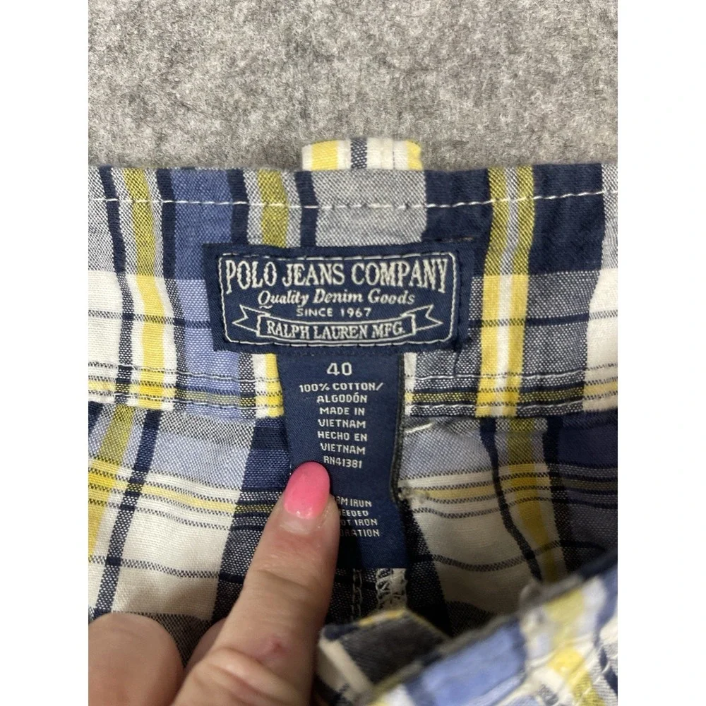 VTG Polo Jeans Company Ralph Lauren‎ Blue Plaid Cargo Shorts 40x11